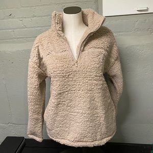 Women's Soft Sherpa Half Zip Pullover With Side Pockets - Ash Mocha Size X-Large